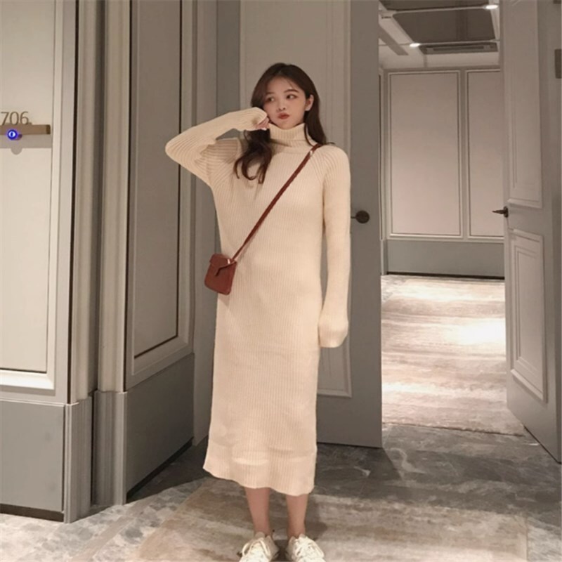 ワンピース ニットソー セーター ロングスカート ロング ロング丈 袖あり 長袖 タートルネック スリム 細身 かわいい 大人可愛い きれいめ シンプル カジュアル 大人 上品 おしゃれ 主役級ニットワンピ