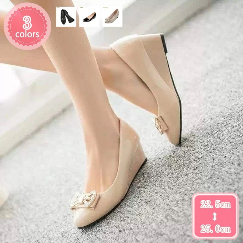 1000円OFFクーポン ウェッジヒール パンプス プリーツ ドレープ きれいめ おしゃれ ポインテッドトゥ 走れる パンプス ジュートヒール ハイヒール 9.5cm レディース シューズ シンプル