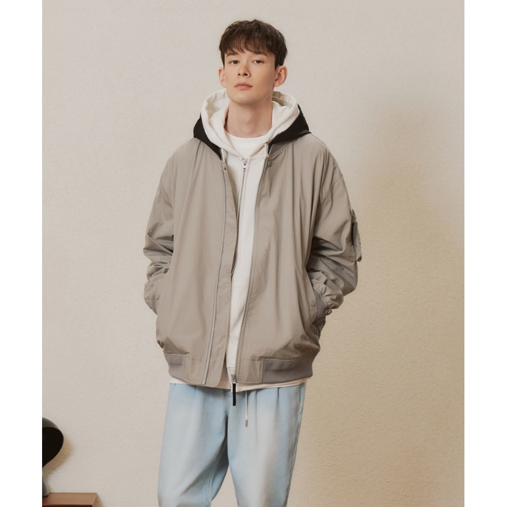 COVERNATフーディーレイヤードMA-1ジャケットライトグレー