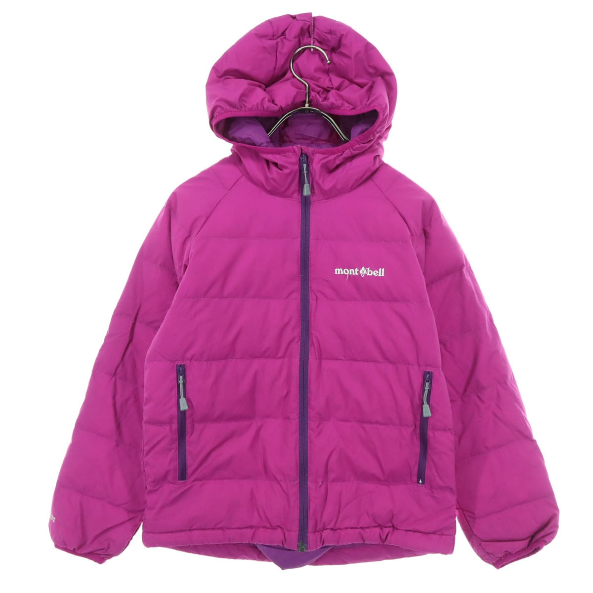 mont-bell モンベル 英字 長袖 ダウンジャケット 130 パープル 収納袋付属 キッズ 古着