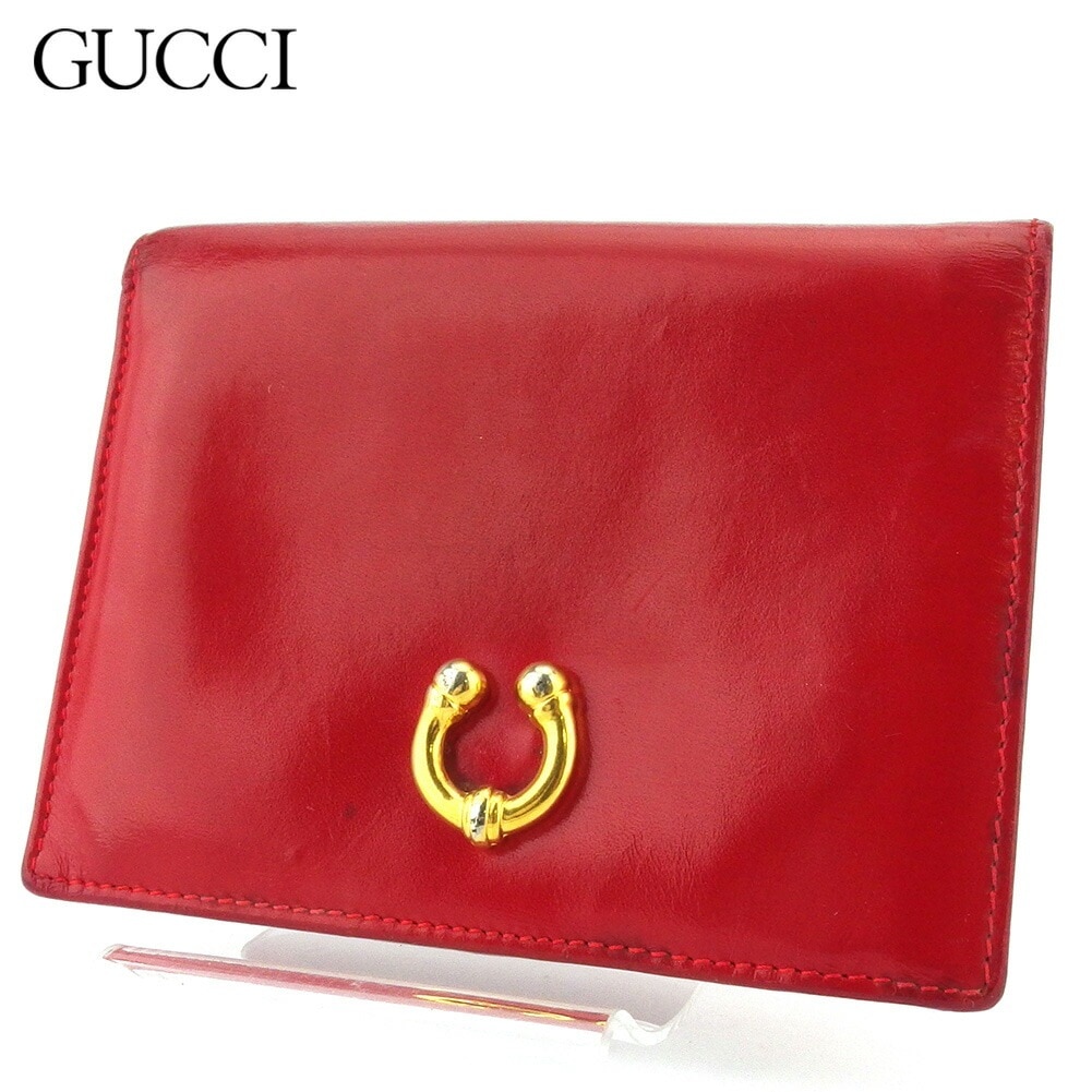 二つ折り 財布 ミニ財布 ホースシュー レディース メンズ レッド ゴールド 中古