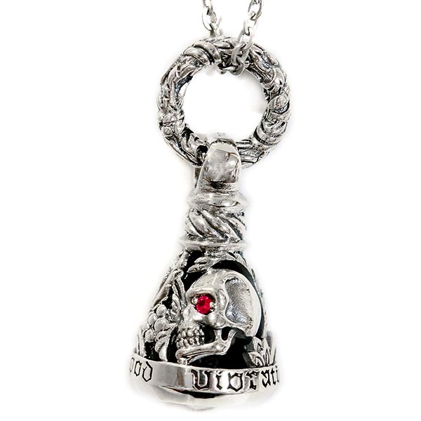 ベル 鈴 スカル レッド クリア キュービックジルコニア ペンダント ネックレスネックレス