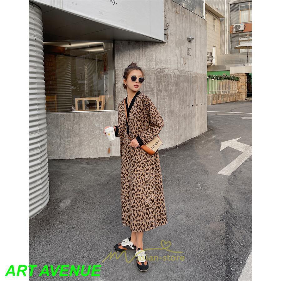 レオパードワンピース 秋 レディース ヒョウ柄 Vネック ワンピース ロングワンピース 長袖ワンピース 大人 裾スリット 秋冬 大きいサイズ 30代40代50代 4,644円