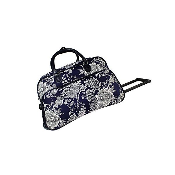 World Traveler 21-inch Carry-on Rolling Duffel Bag-Navy White Flowers， One Size 並行輸入品