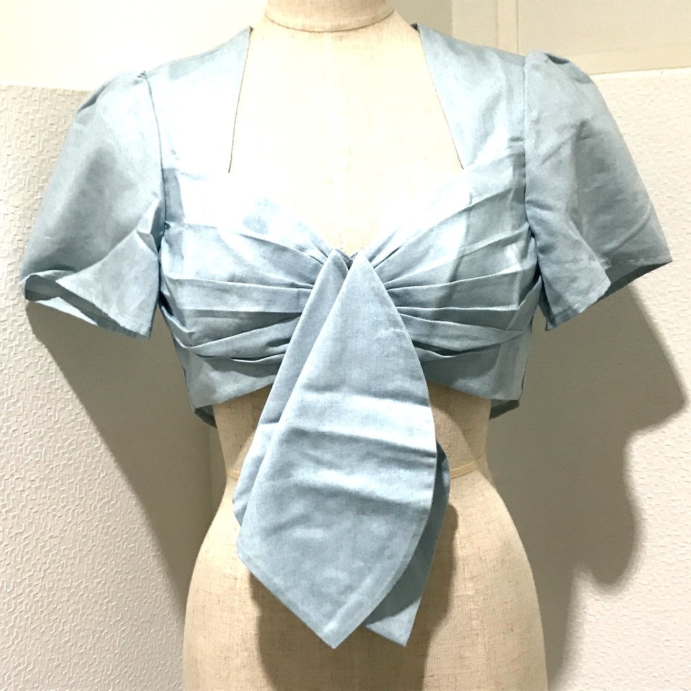 Sretsis スレトシス ブラウス リボン デニム 半袖 ショート丈 トップス ライトブルー