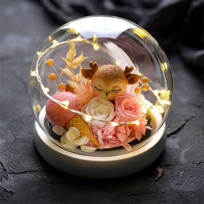 4色展開　誕生日 キッズ　子供 ギフト 　女性　女友達 プリザーブドフラワー 一 ハート型 ギフト おしゃれ ブリザードフラワー ガラスドーム 記念日 誕生日プレゼント 枯れない花 フラワー30%まで