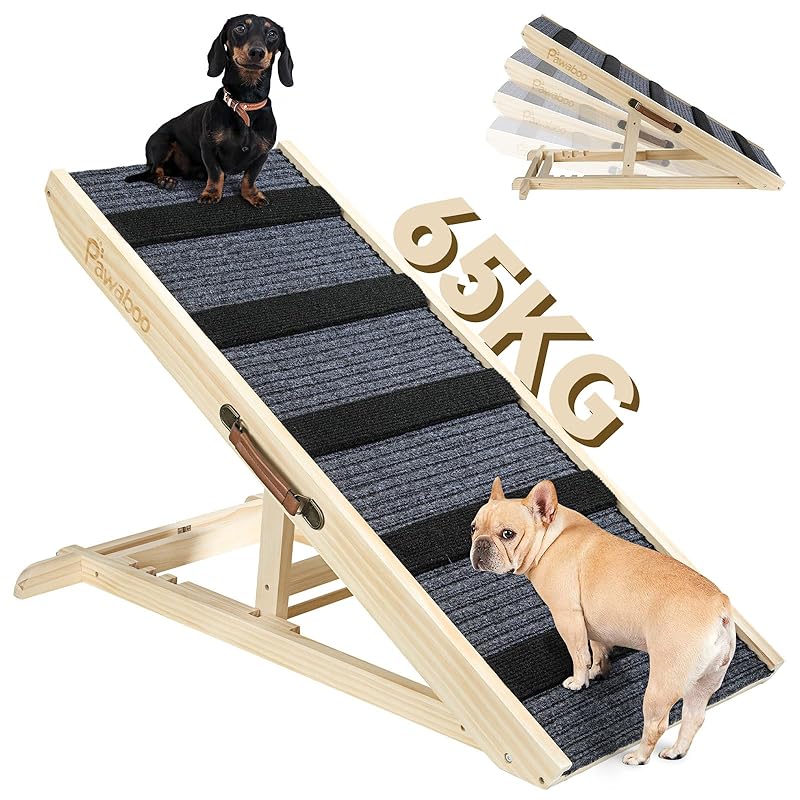 ペットスロープ ペットステップ Pawaboo ペット用 犬用 坂状 高さ調節可能 段差がない 安定 滑り止め 木製 ステップ 4段調節 幅40cm 省スペース 持ち運びやすい 組立簡単 子犬 老犬