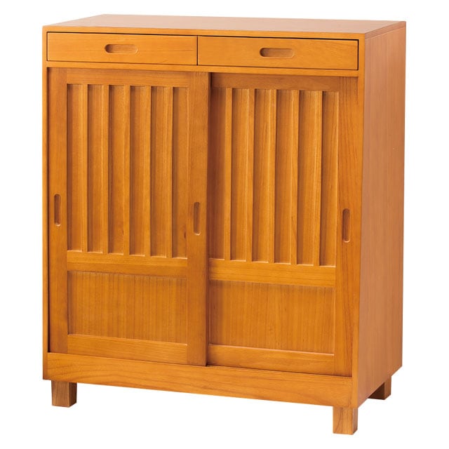 天然木和風引き戸シューズボックス 2枚扉