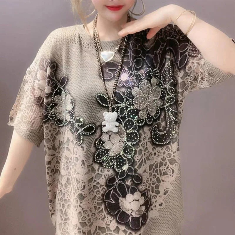 ファッション新作 ニッチスパンコールゆったりレギュラーサイズ インスタ風お腹隠れ女性用トップス