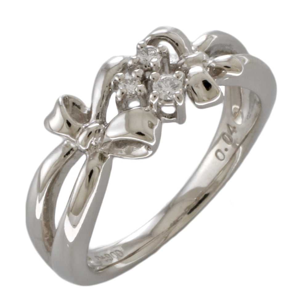 リボン リング 指輪 9.5号 Pt900プラチナ ダイヤモンド 0.04ct 中古 美品 35,750円