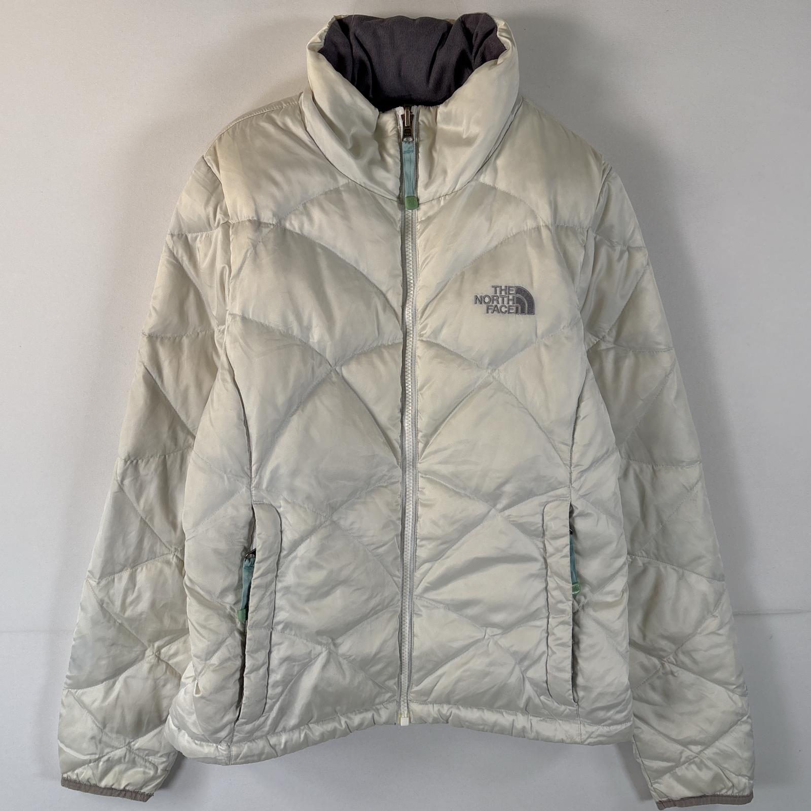 古着 ダウンジャケット ナイロンジャケット フルジップ ワンポイントロゴ S ホワイト レディース