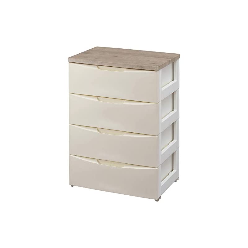 【即納】アイリスオーヤマ デザイン チェスト 4段 日本製 木天板 幅56奥行42高さ81 アイボリー DW-554