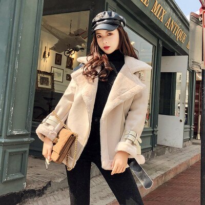 暖かいフライト ジャケット シープスキン コート 韓国ファッション