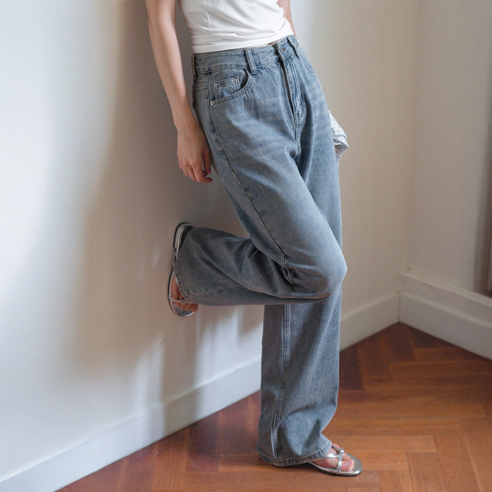 S-XL レオンウォッシュワイドデニムパンツ
