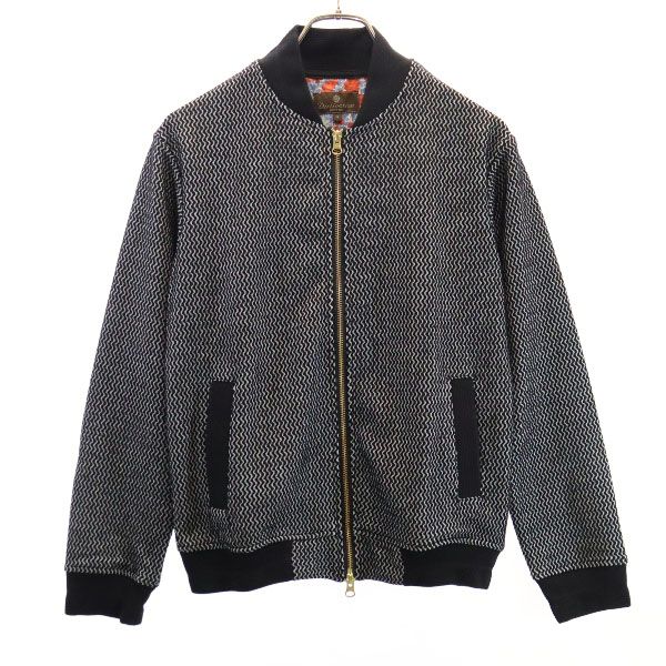 未使用 ディスティンクション メンズビギ 総柄 ニット ジップジャケット S 黒×白 DISTINCTION MENS BIGI タグ付き ブルゾン メンズ