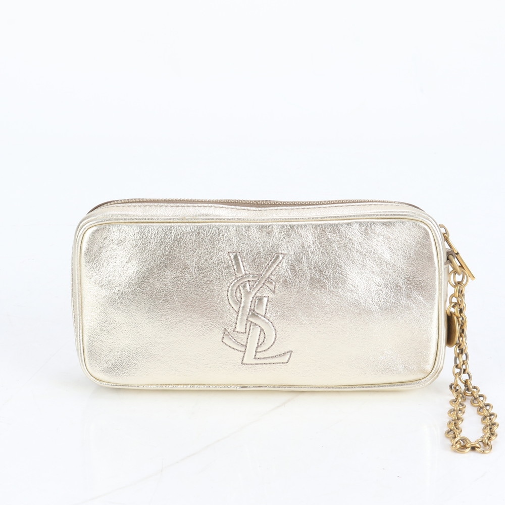 極美品 YSL ペンケース ゴールド チェーン メイク ポーチ レディース RRE CQ35-8 中古