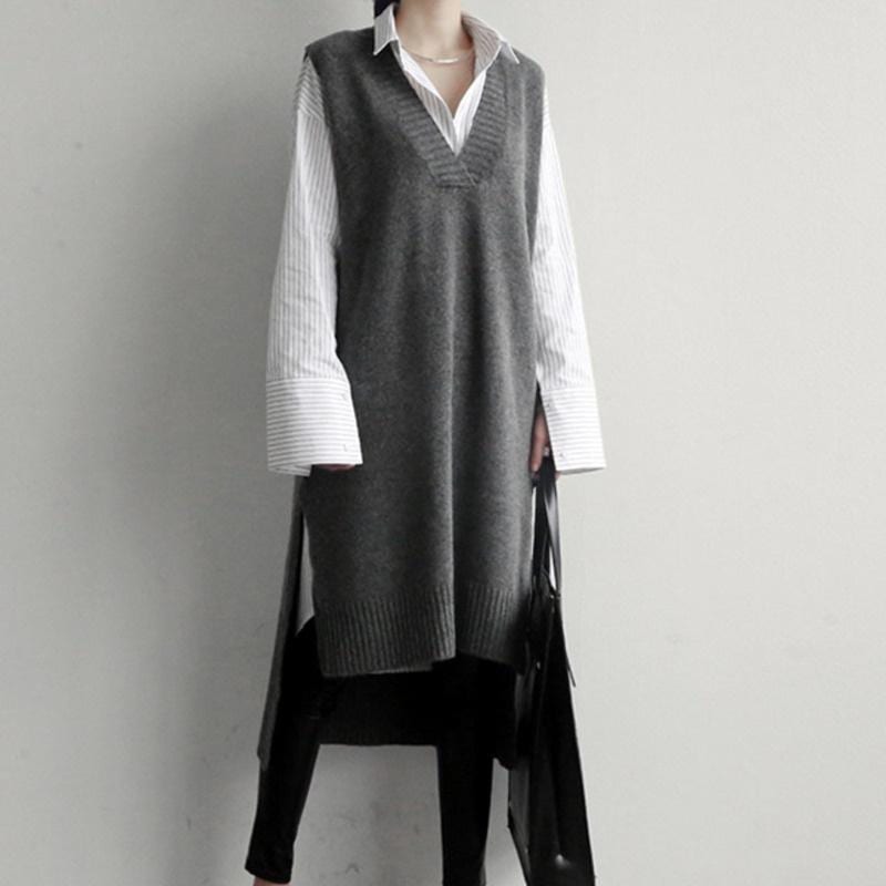 ニットベスト レディース 40代 50代 秋 冬 秋冬 無地 Vネック ノースリーブ ロング丈 ビスチェ トップス