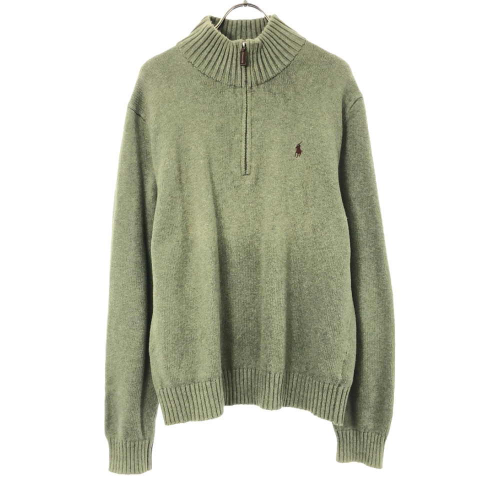 長袖 ハーフジップ コットンニット セーター S グリーン メンズ
