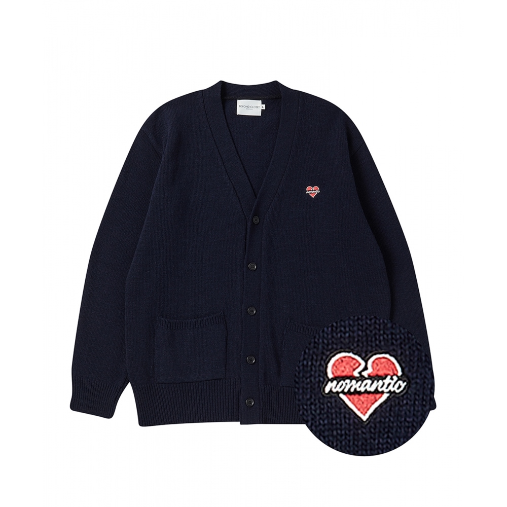 ビヨンドクローゼットノーマンティックベーシックラムズウール Vネックカーディガンネイビー