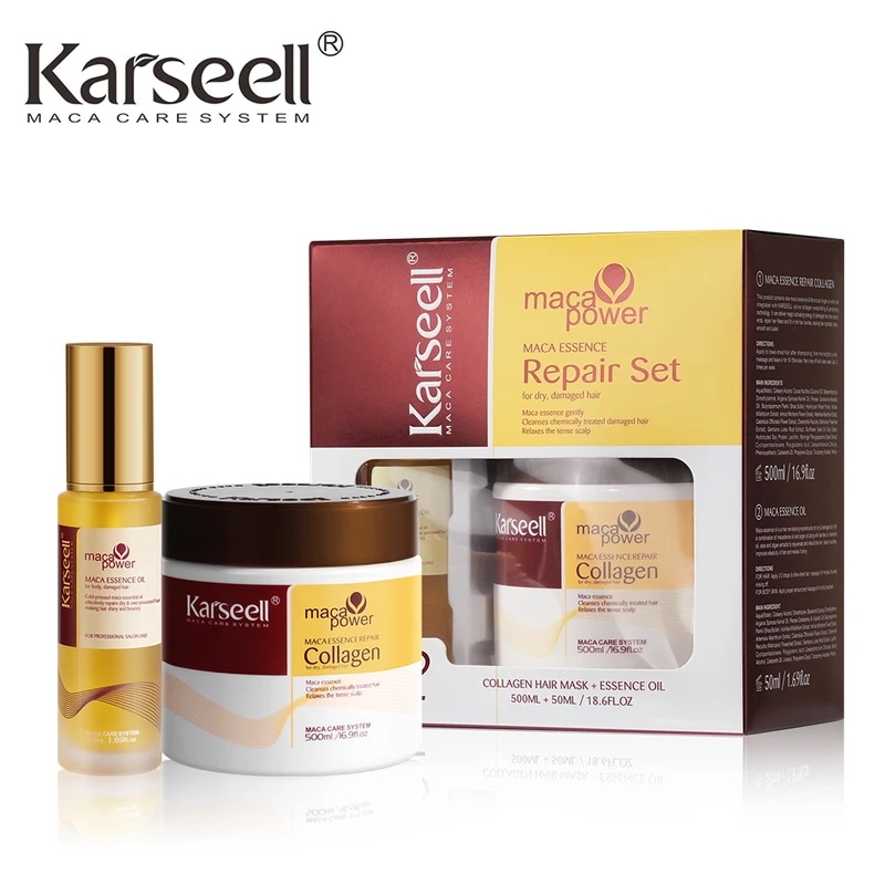 Karseell コラーゲン ヘアマスク 500ml 16.9 fl.oz + アルガン オイル ヘアセラム 50ml 1.69 fl.oz 乾燥ダメージ毛すべての髪質用