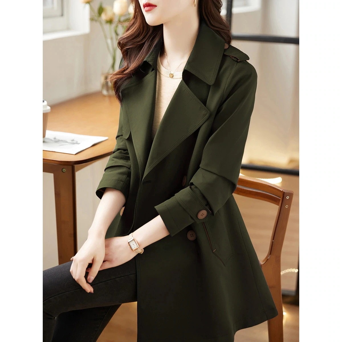 おしゃれ 快適 新しい緩いカジュア 秋の薄手ト 流行り 長袖 トレンチコート 気質 レンチコートミディアム丈 トレンチコートレディース 秋 アウター冬