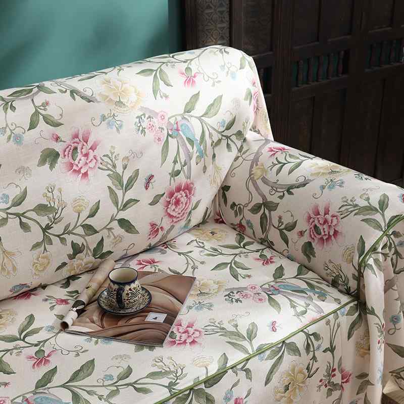 ソファーカバー 3人掛け かけるだけ オールシーズン ベッド マルチ ブランケット 花柄 鳥 リーフ アメリカンカントリー プリーツ