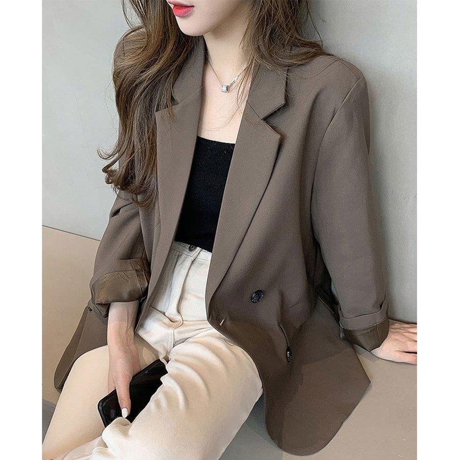 スーツジャケット レディース 春秋新作 長袖ブレザー 黒 スーツ カジュアル テーラードジャケット ゆったりアウター 春コート 着痩せ 通勤 オシャレ韓国風