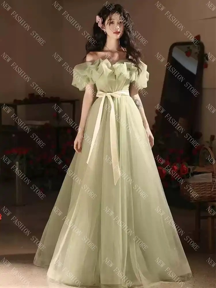 イブニングドレスのチュールスカート司会者学生の日成人式芸考ワンピース-66