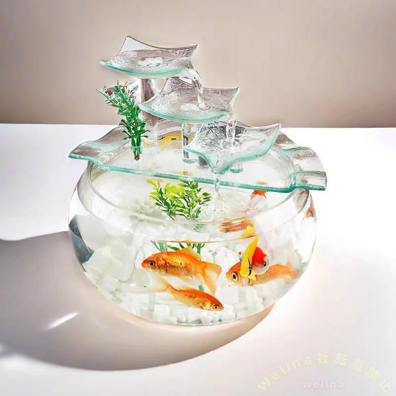 ガーデンアクアリウム ガラスミニ水槽 金魚鉢 植木鉢オーナメント Welina 屋外/屋内デスクトップに 流水風インテリア スターターキット（Color:C）