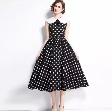 ワンピース ワンピドレス ロング丈 ヘップバーンスタイル ドット柄 かわいい 大人可愛い きれいめ カジュアル 大人 上品 おしゃれ お洒落 かっこいい 大人女子 ラブリー キュート ガーリー 個性的