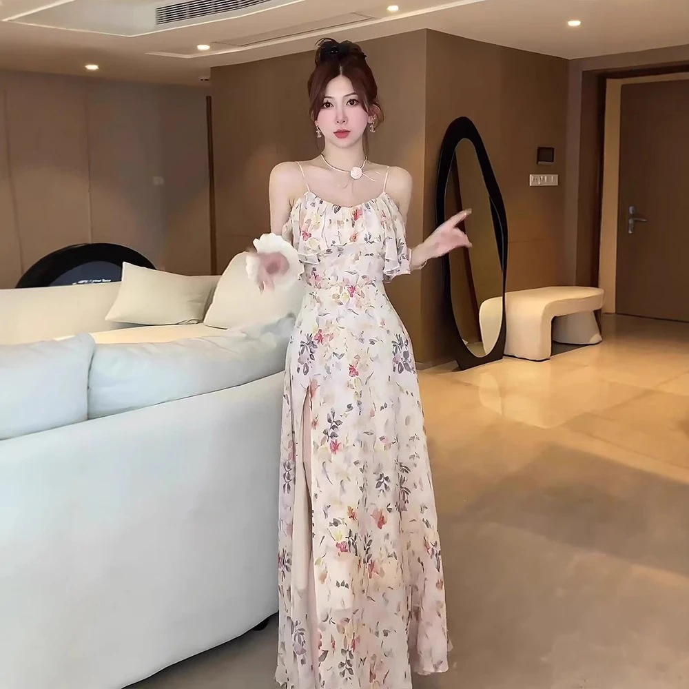 【超お得1つ買うと10個もらえる】メガ割ワンピース 夏の準備 フレンチフリルの花柄キャミソールワンピース夏のロングスカート