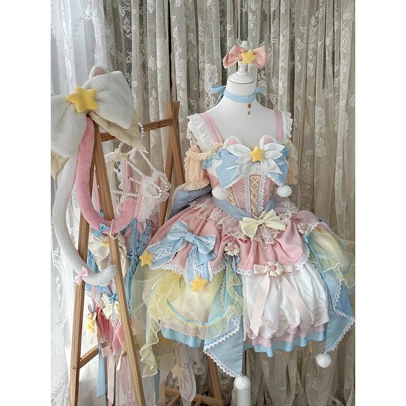 甘いソフト妹かわいい魔法少女lolitaピンクブルーワンピース花嫁洋服重工プリンセススカート