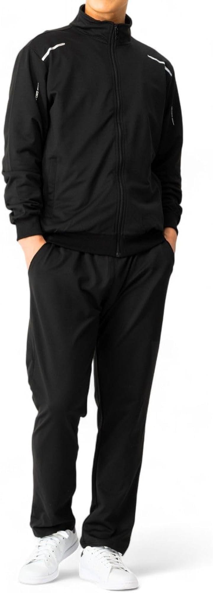 肌触りが心地良いジャージ メンズ 上下セット 長袖 おしゃれ スウェット 部屋着 スポーツウェア 春秋 ジム ランニング 吸汗速乾 ルームウェア(ブラック, M)