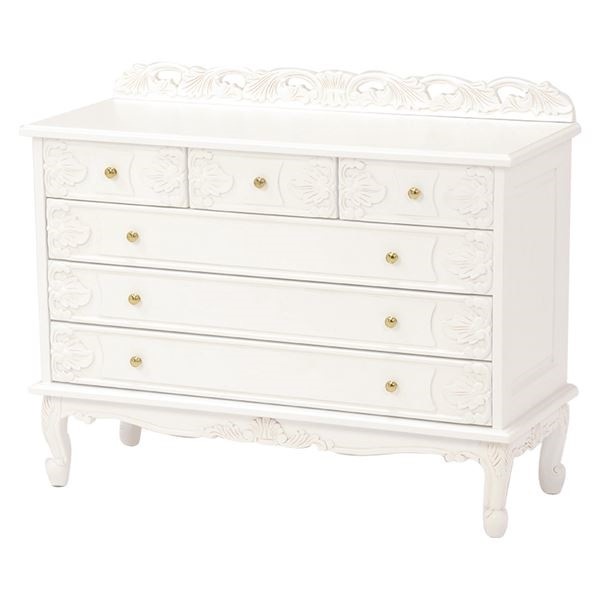 ワイドチェスト/リビングチェスト 4段 幅105cm 木製 猫足 アンティークホワイト ヴィオレッタシリーズ 完成品