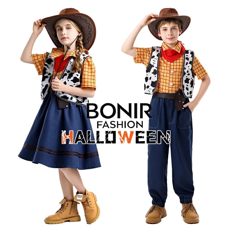 ハロウィン コスチューム 衣装 子供用 ウエスタン風 コスチューム カウボーイ風 女の子 男の子 5点セット キッズ 仮装 舞台衣装 発表会 学芸会 学園祭 演出服 ダンス衣装 イベント コスプレ パ