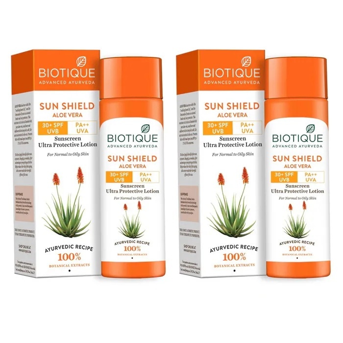 サンシールドアロエベラサンスクリーン 120ml 2本 SPF30+ バイオティーク Biotique 日焼け止めクリーム 天然成分 アーユルヴェーダ 海外発送 日時指定不可 国際郵便発送