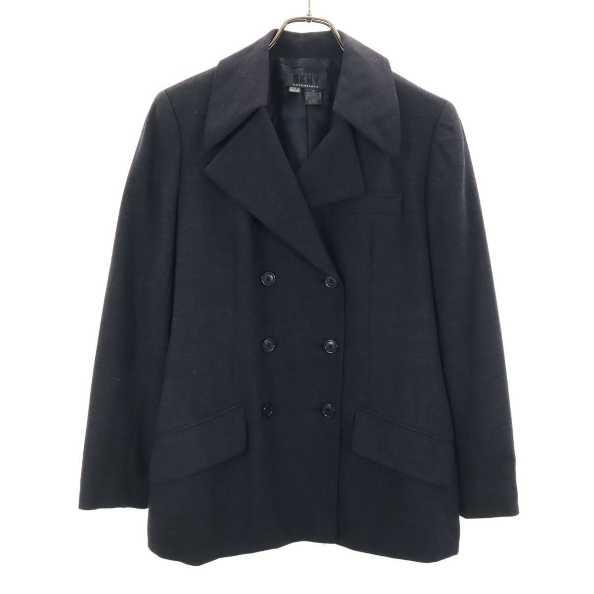 DKNY DONNA KARAN NEW YORK ダナキャランニューヨーク ウール テーラードジャケット 2 グレー ダブルボタン ブレザー レディース 古着