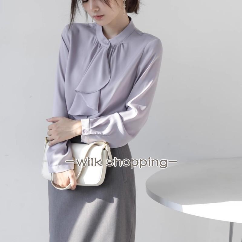 ボウタイブラウス シャツ ブラウス レディース オフィス シルエット 長袖 ビジネス 通勤 フォーマル トップス 高級感 ドレープデザイン 上品