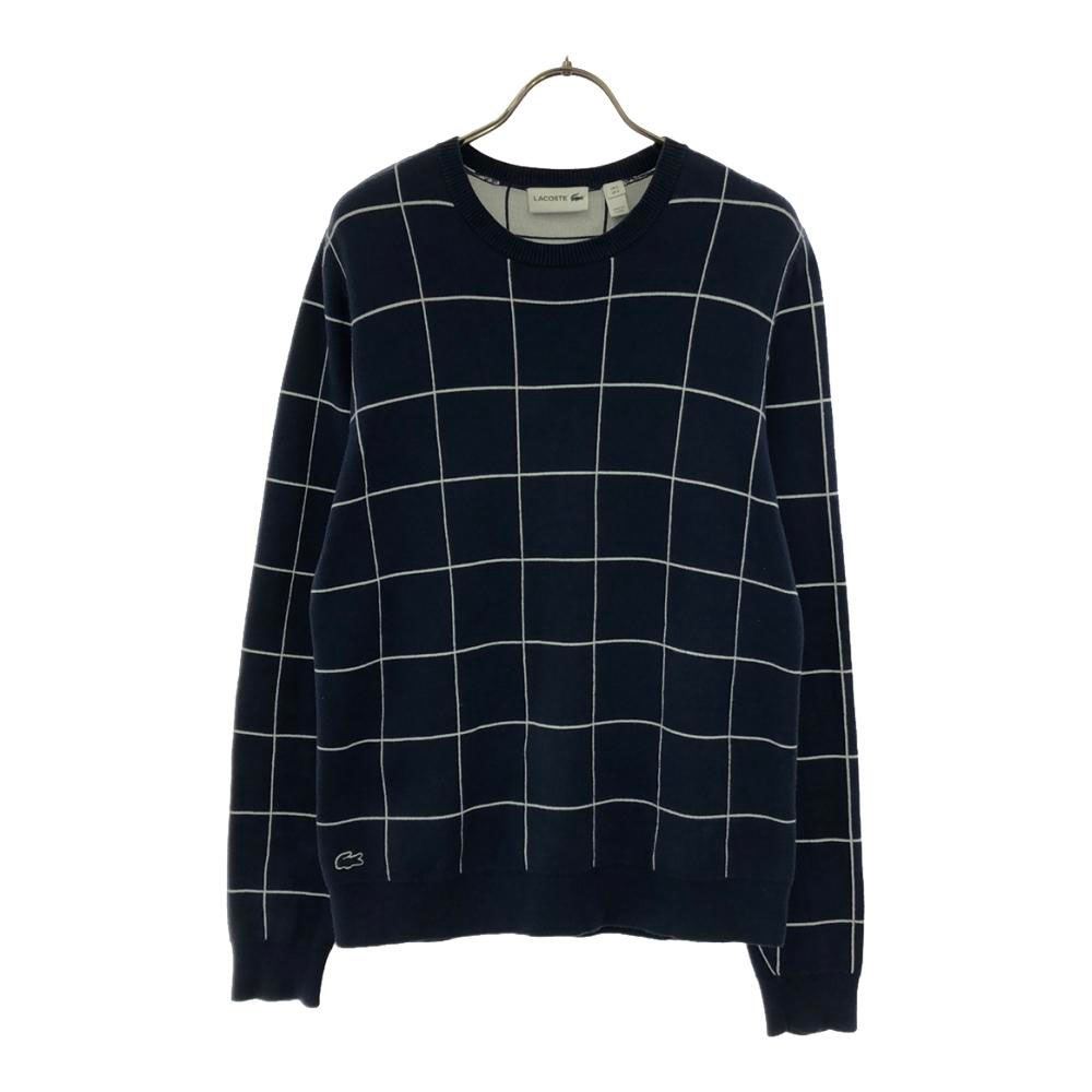 格子柄 長袖 コットン ニット 3 ネイビー×ホワイト セーター メンズ