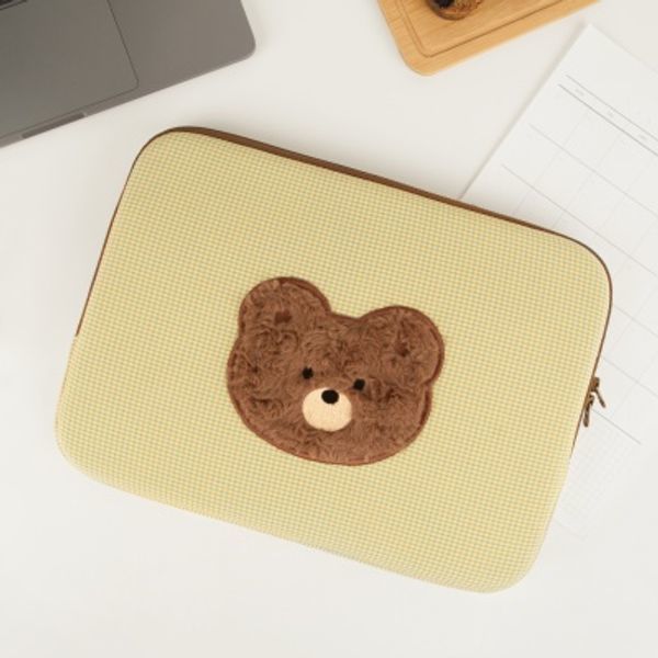 刺繍ポケット アイパッドポーチ_ANF チェックパターン クマ/13インチ