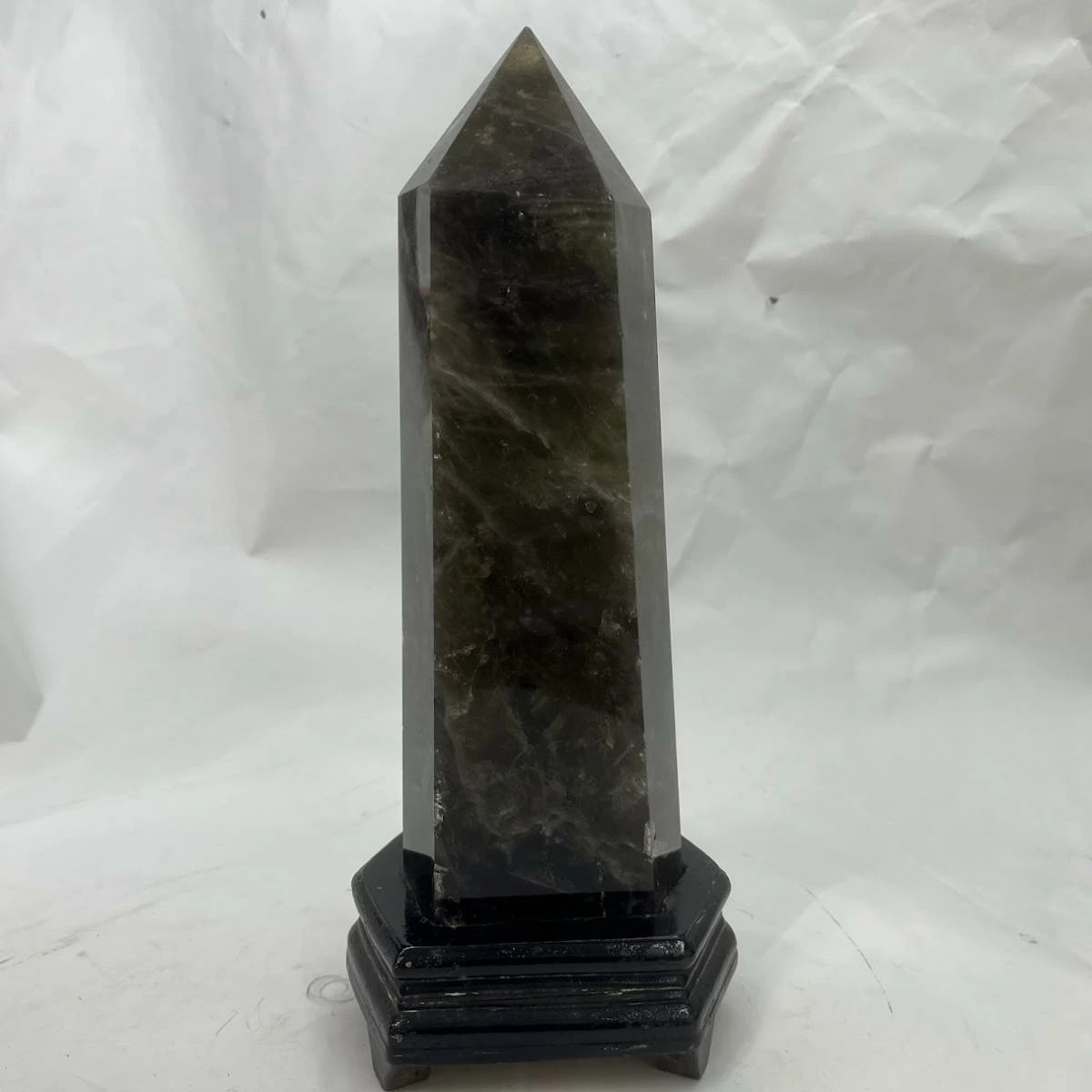 【中古】モリオン黒水晶六角柱台座付き4.22kg高36センチ魔除け浄化天然石鉱物パワーストーン