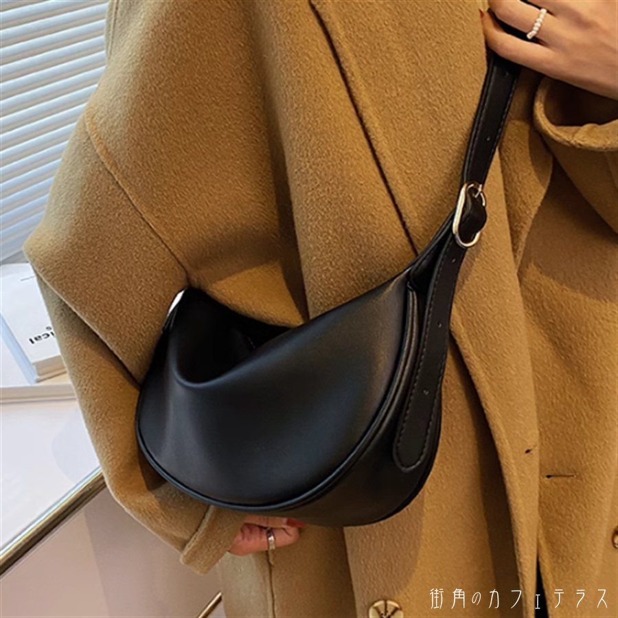 ショルダーバッグ ホーボー 4色 薄型 スリム ストラップ 斜め掛け マチ付き 肩掛け PU レザー エレガント 可愛い 大人可愛い きれいめ シンプル カジュアル シック コンサバ 華やか 大人 上