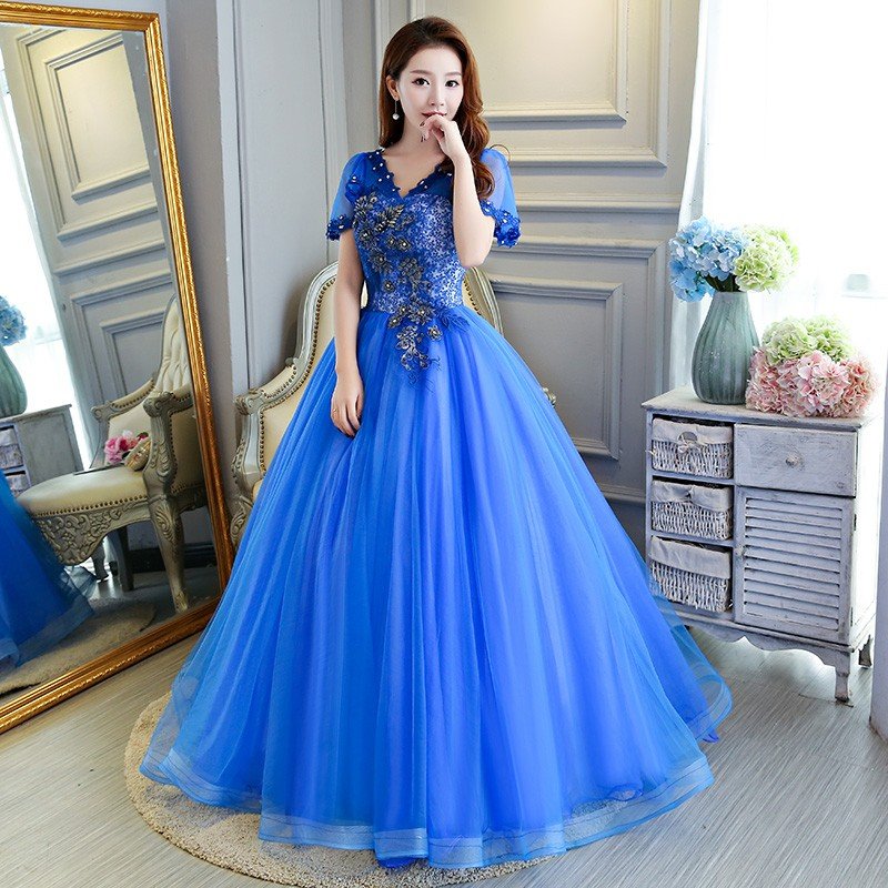 カラードレス ロングドレス二次会 パーティードレス 花嫁 ウェディングドレス コンサート 披露宴 結婚式 演奏会ステージ衣装 格安 ブルー