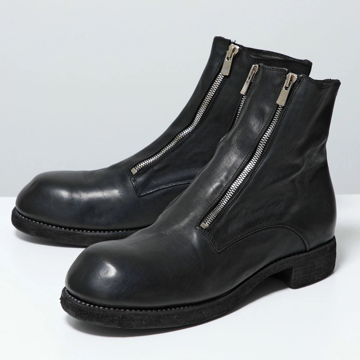 GUIDI グイディ フロントダブルジップブーツ GR07FZ メンズ ホースレザー フルグレイン ショートブーツ ビブラムソール 製品染め シューズ 靴 BLKT