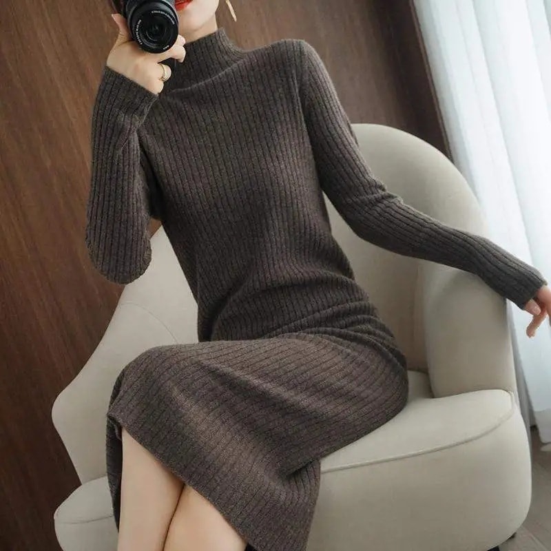 【1つ買うと10つ無料】ドレス2025秋と冬のハーフネックルーズルーズミッドレングススカートマイル