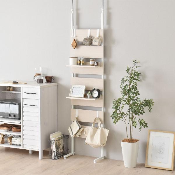 ハンガーラック 棚 間仕切り 突っ張り 木製 おしゃれ 北欧モダン シェルフ つっぱり パーテーションラック 省スペース 幅45cm