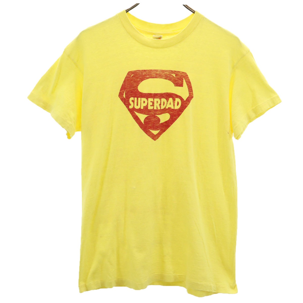 70s USA製 ヴィンテージ オレンジタグ SUPER DAD 半袖 Tシャツ L イエロー シングルステッチ メンズ 古着