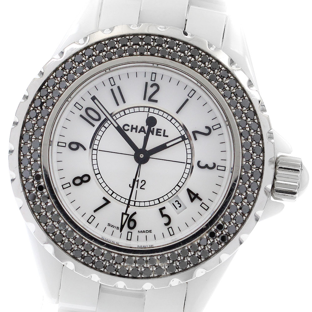 シャネル CHANEL H1630 J12 白セラミック ブラックダイヤベゼル クォーツ レディース _901950【中古】