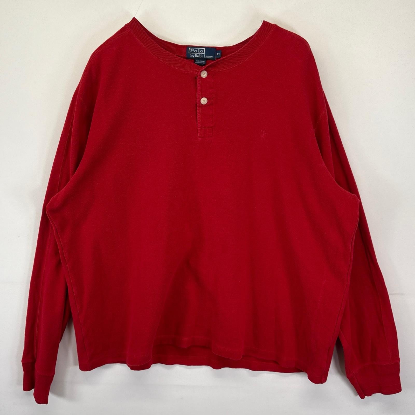古着 ポロバイラルフローレン Polo by Ralph Lauren 長袖Tシャツ 大きいサイズ ヘンリーネック ワンポイントロゴ刺繍 トレーナー XL レッド メンズ