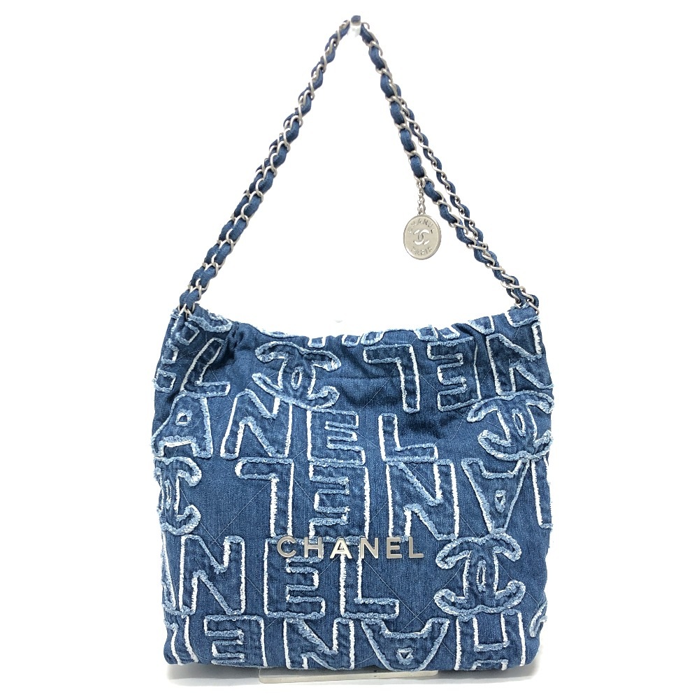 ショルダーバッグ AS3260 CHANEL22 24A ロゴパッチワーク ショルダーバック 肩掛けバック 斜め掛けバッグ デニム ブルー